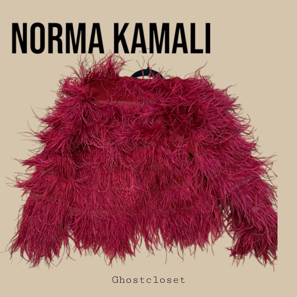 nwot norma kamali faux more red feather like jacket s